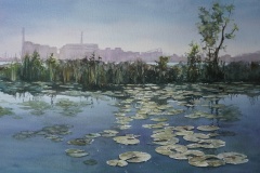 Martha Rogala's "Calm on the Lagoon", 14x19, $400